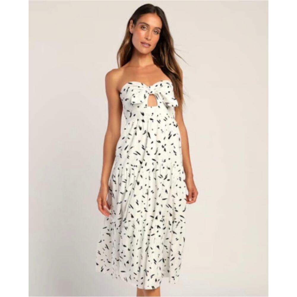 Lulu's Women's Size XL Linen Strapless Midi Dress